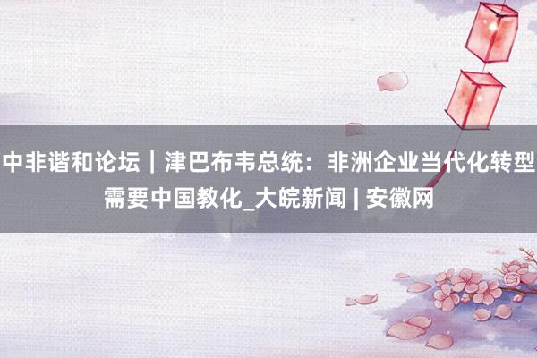 中非谐和论坛｜津巴布韦总统：非洲企业当代化转型需要中国教化_大皖新闻 | 安徽网